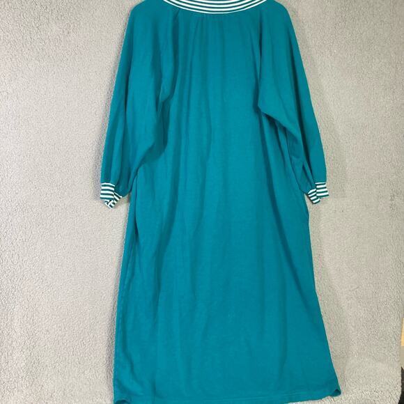Vintage Orvis Women's Teal Green Robe Striped Trim Zip Front L - Picture 5 of 9